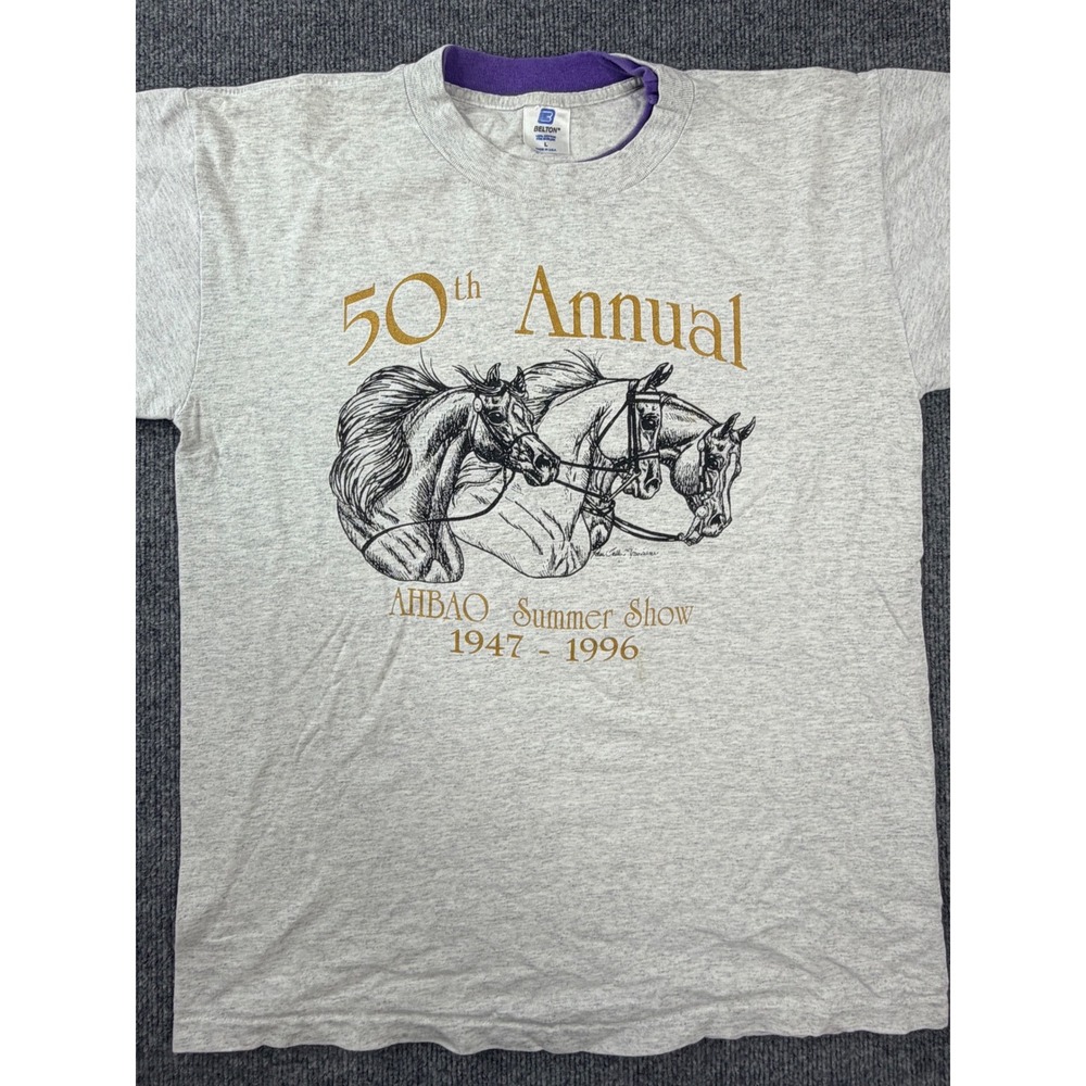 Vintage 90s AHBAO Horse Summer Show‎ T-Shirt Belton Made in USA Large Gray 1996